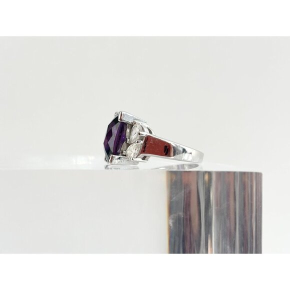 Purple Cubic Zirconia Sterling Silver Multi Gemstone Vintage Ring - sz 9 - Picture 6 of 10